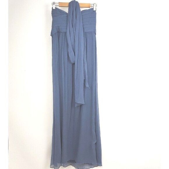 Jenny Yoo Collection Mira Convertible Strapless Silk Gown Slate Blue Womens 10 - Picture 7 of 11